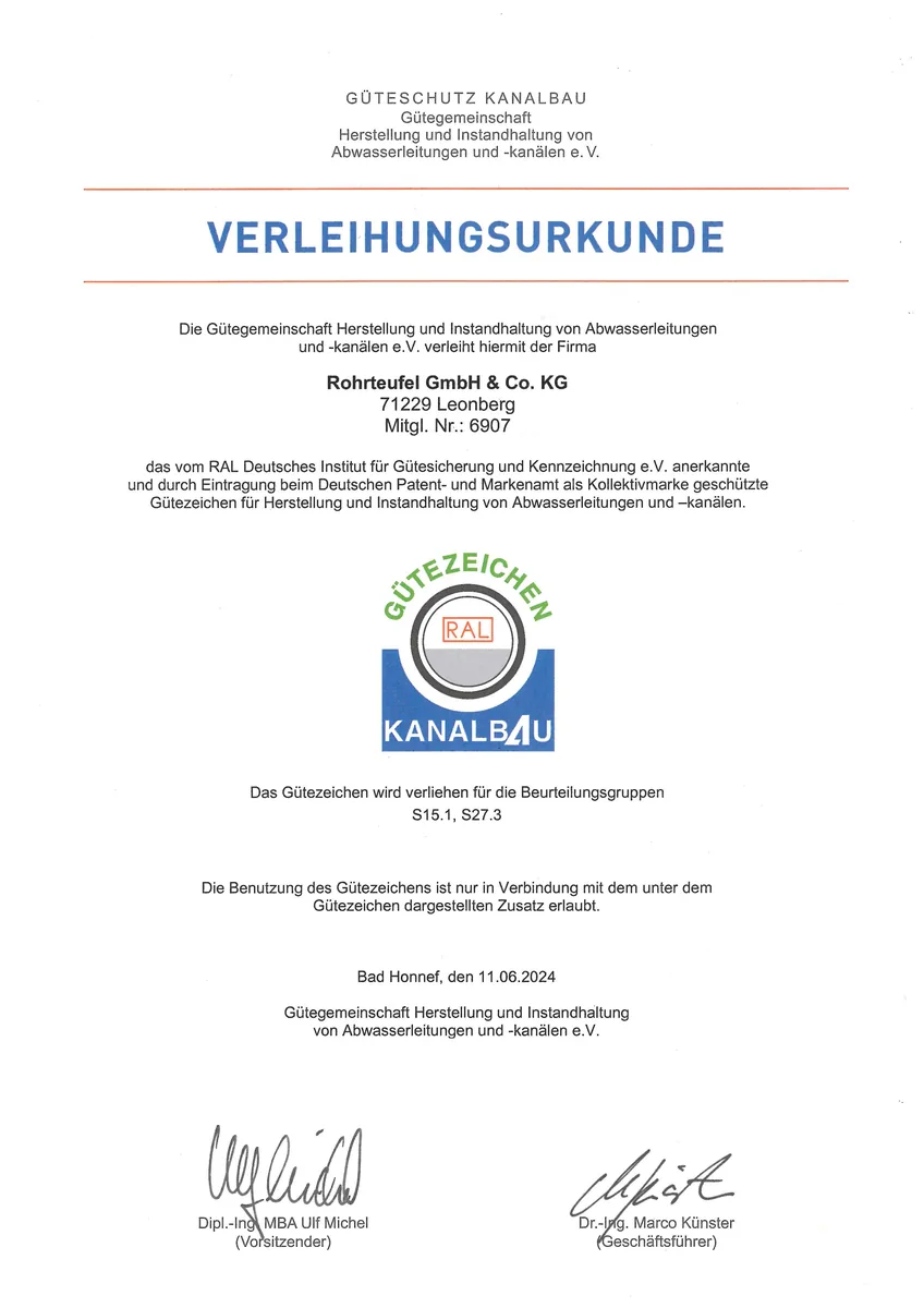 Mitglied im Güteschutz Kanalbau