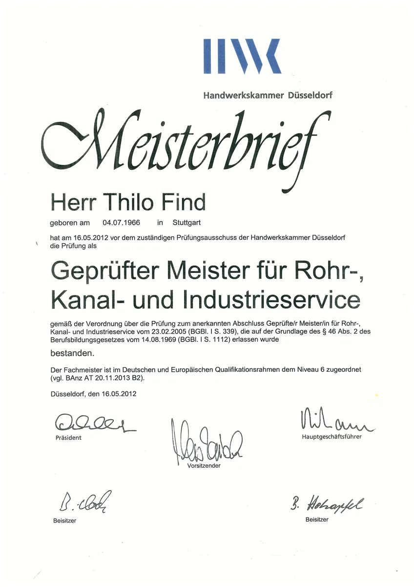 Meisterbrief von Thilo Find