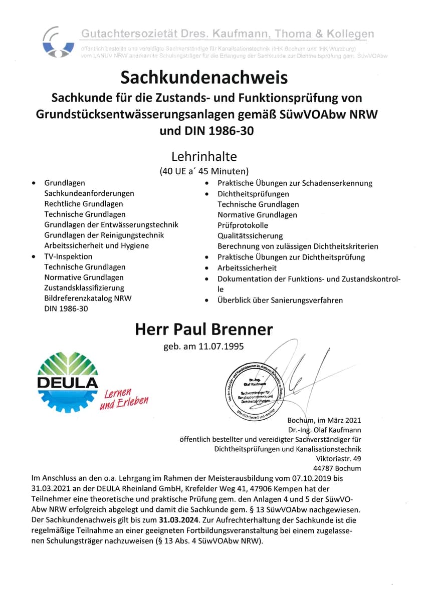 Sachkundenachweis – Paul Brenner