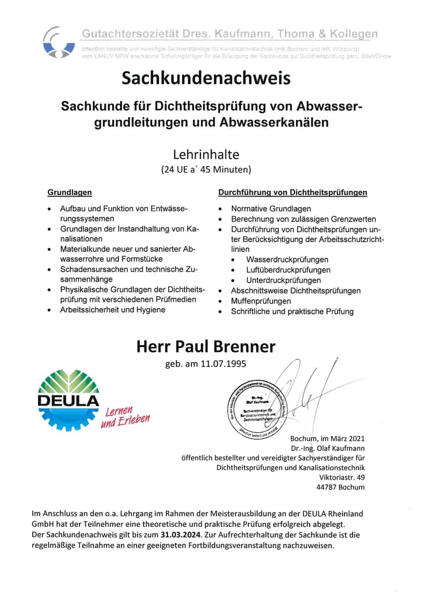 Sachkundenachweis – Paul Brenner