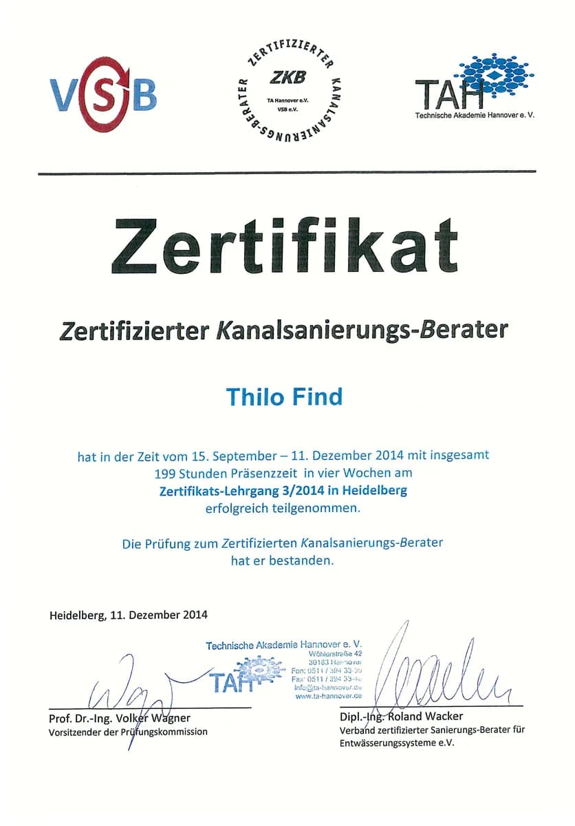 Zertifizierter Kanalsanierungs-Berater – Thilo Find