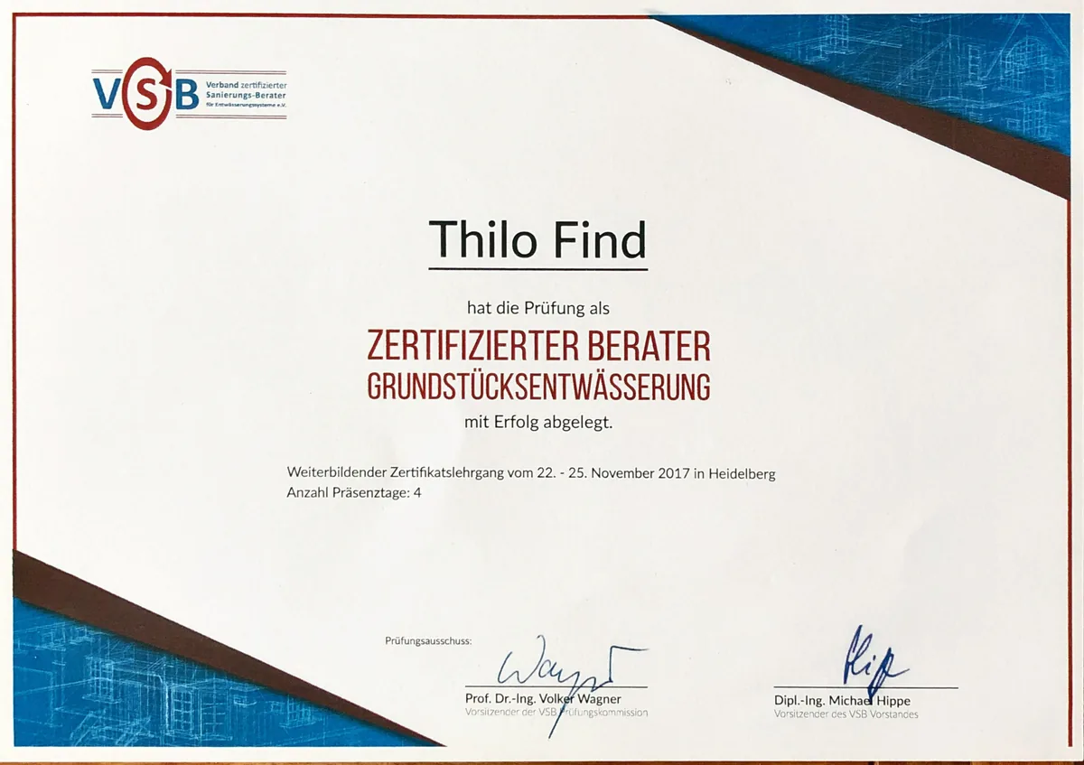 Zertifizierter Berater für Grundstücksentwässerung – Thilo Find